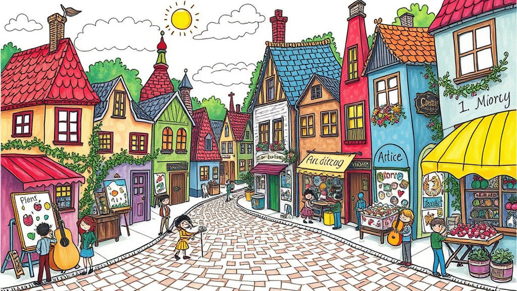 Charming Doodle Town with Hand-Drawn Aesthetic