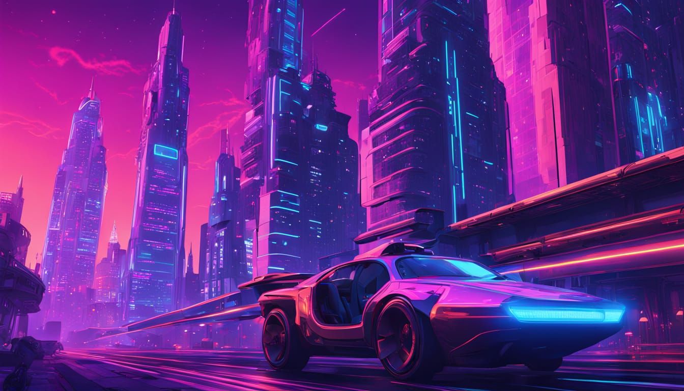 Neo-Retro Futuristic Cityscape in Synthwave Style