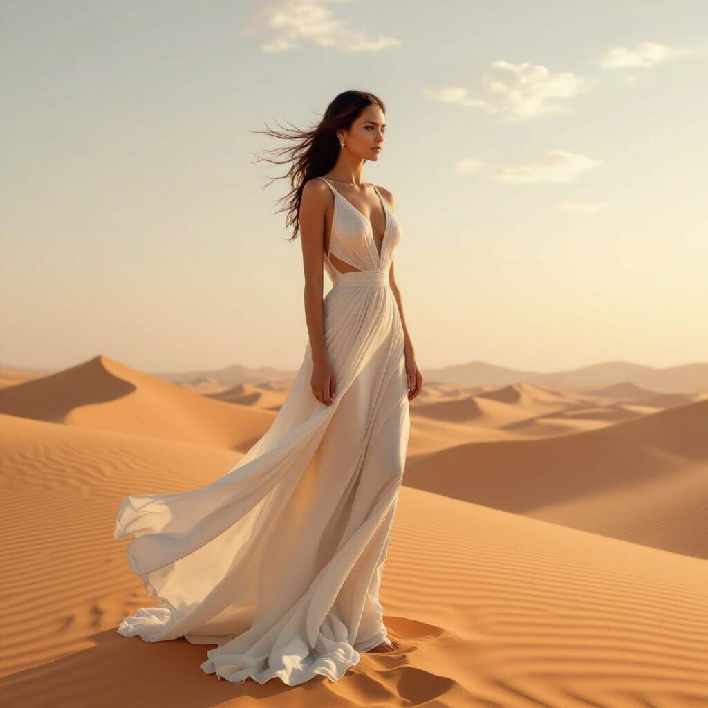 Woman in Desert Landscape, Golden Hour