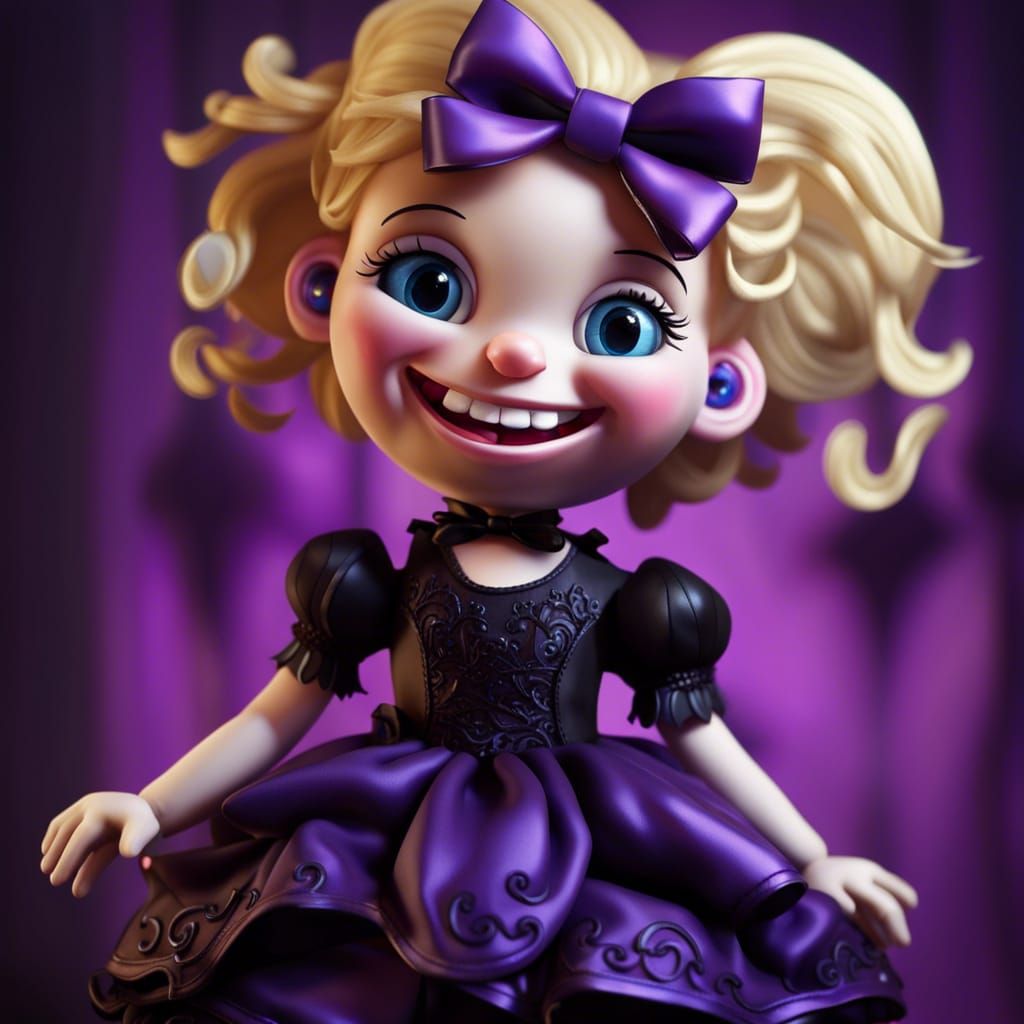 Adorable Smiling Puppet with Gothic Dress, Plush Art