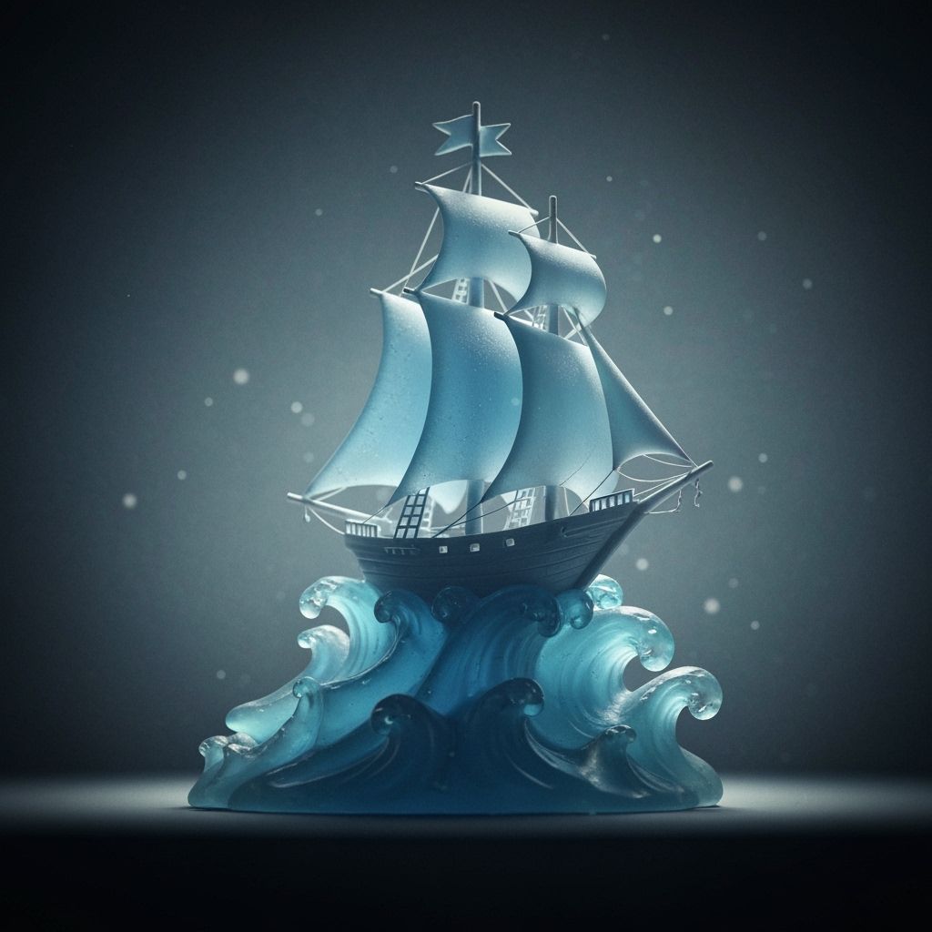 Sailboat Sculpture Carved from Blue Sea Glass in Stop Motion...