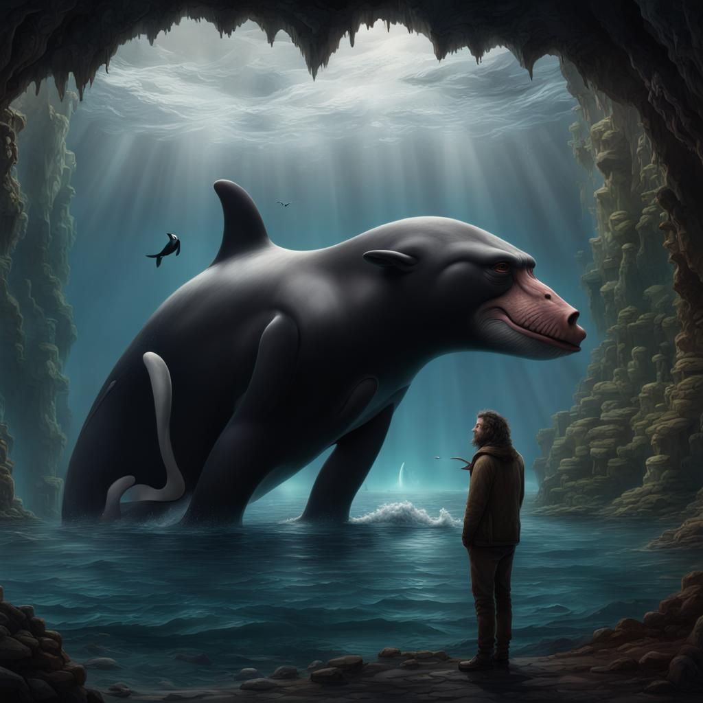 Baboon and Orca Whale Interaction in Digital Art
