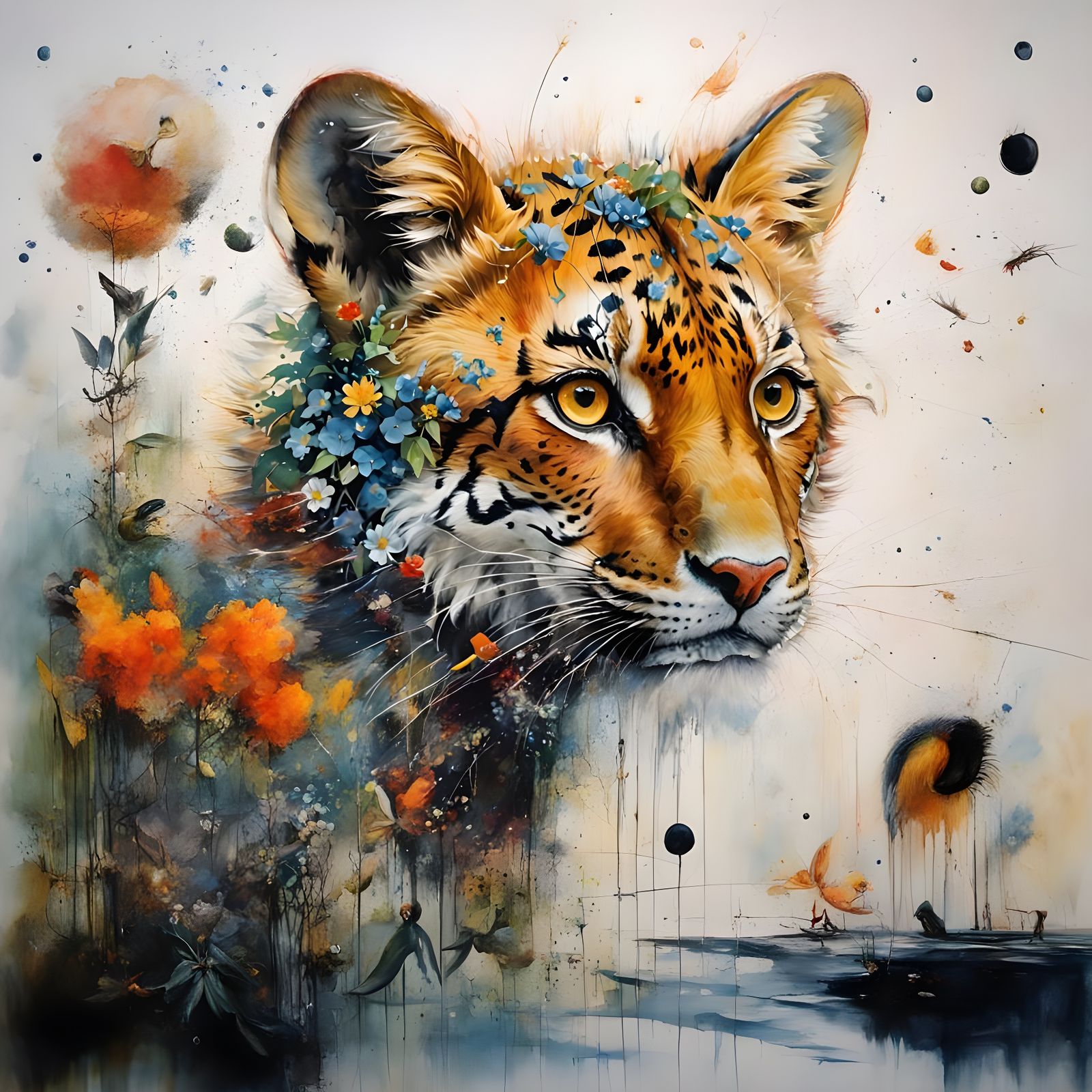 Watercolor Wildlife Scene in Hyperrealistic Style