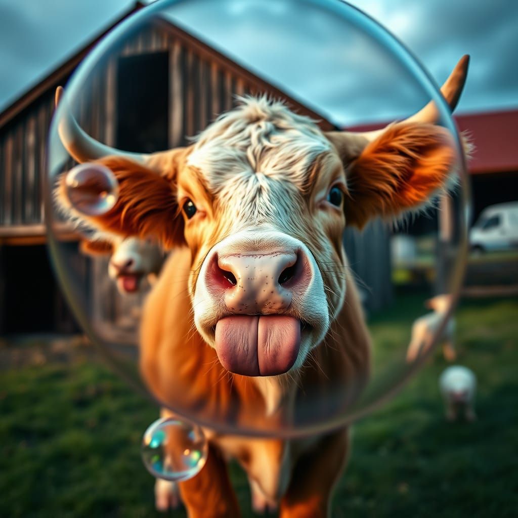 Highland Cow Bubbles: Cinematic Farm Scene