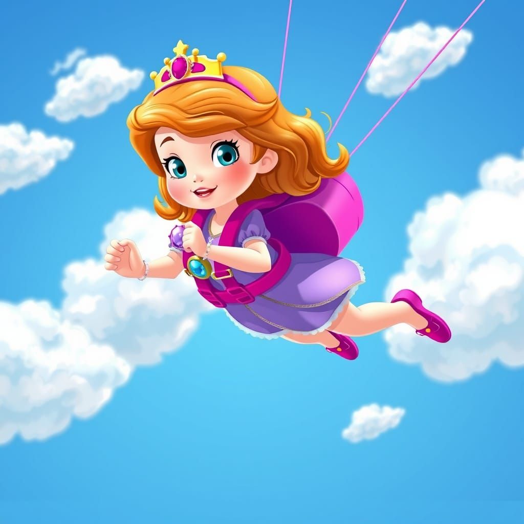 Princess Sofia Skydiving, Whimsical Art Style