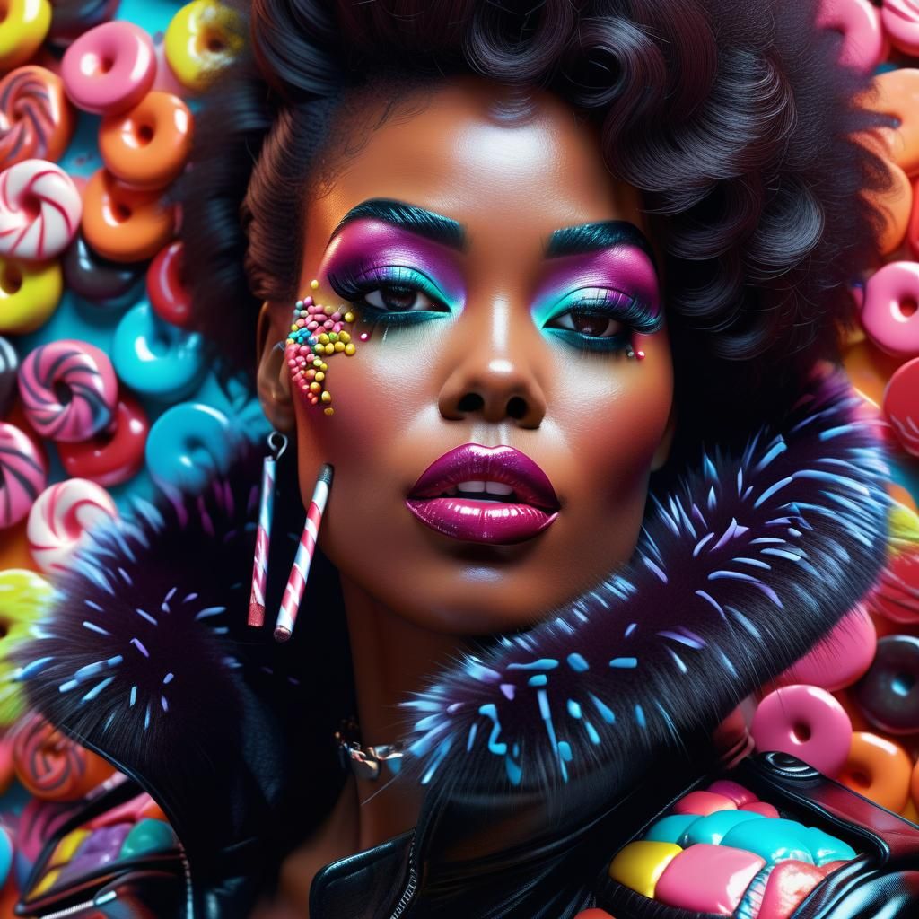 Black Woman in Candy Shop, Pop Art Digital Illustration