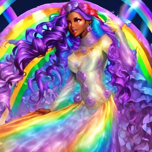 Elf Woman Steps Through Rainbow Portal
