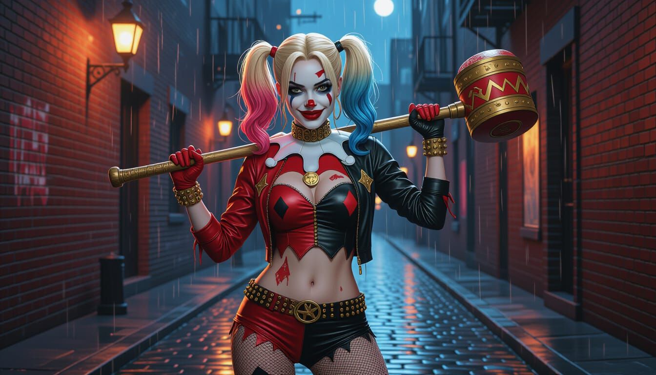 Harley Quinn in Gotham Alley, Digital Painting