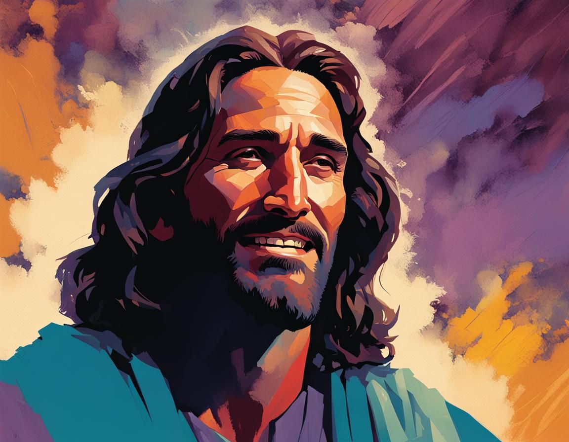 Happy Jesus Christ Color Illustration Fine Art