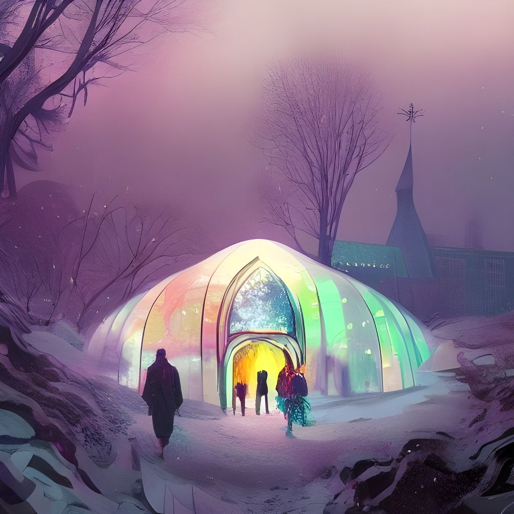Glittering Stained-Glass Igloo in Blizzard: Fantasy Matte Pa...