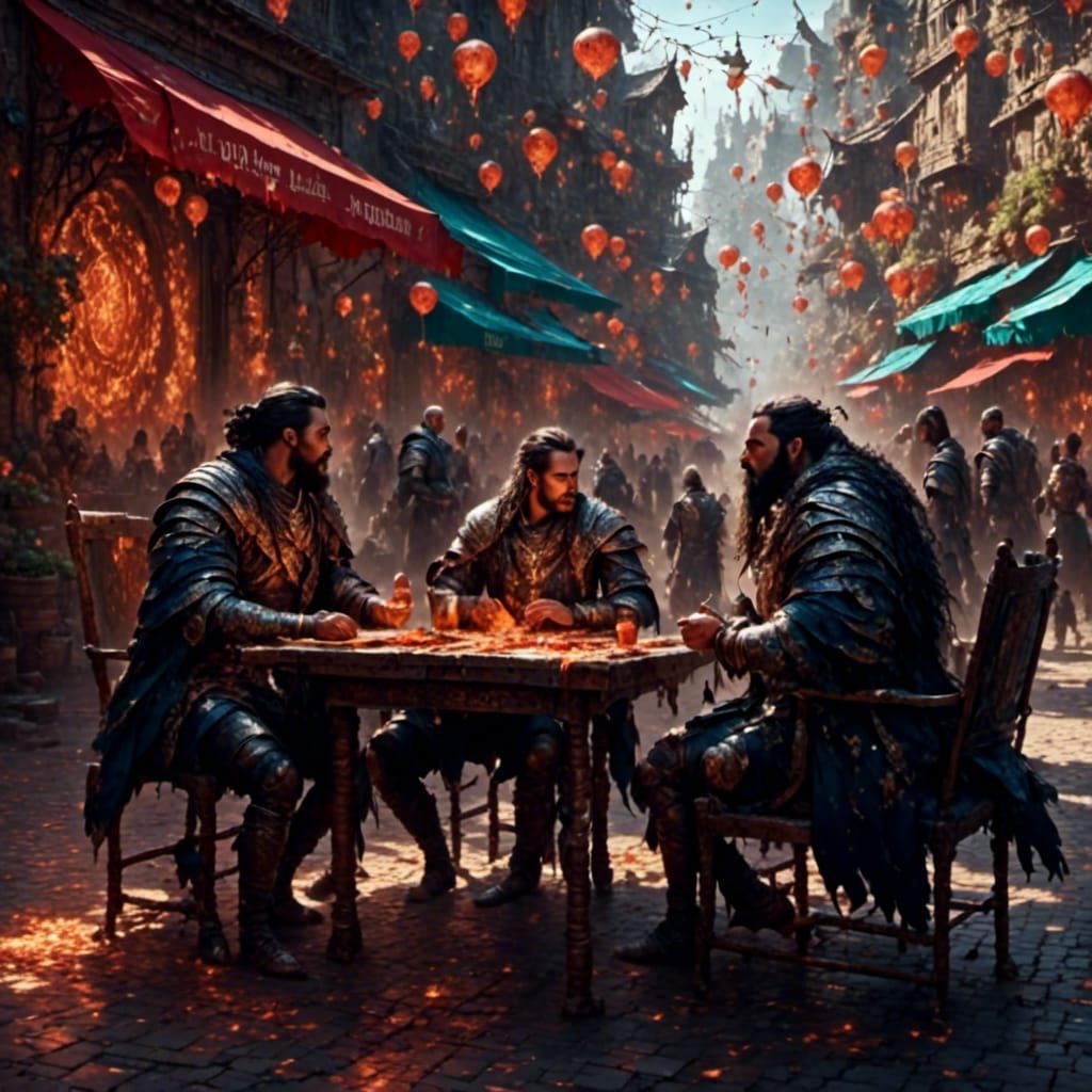 Street Debate in Hyperrealistic Splash Art Style