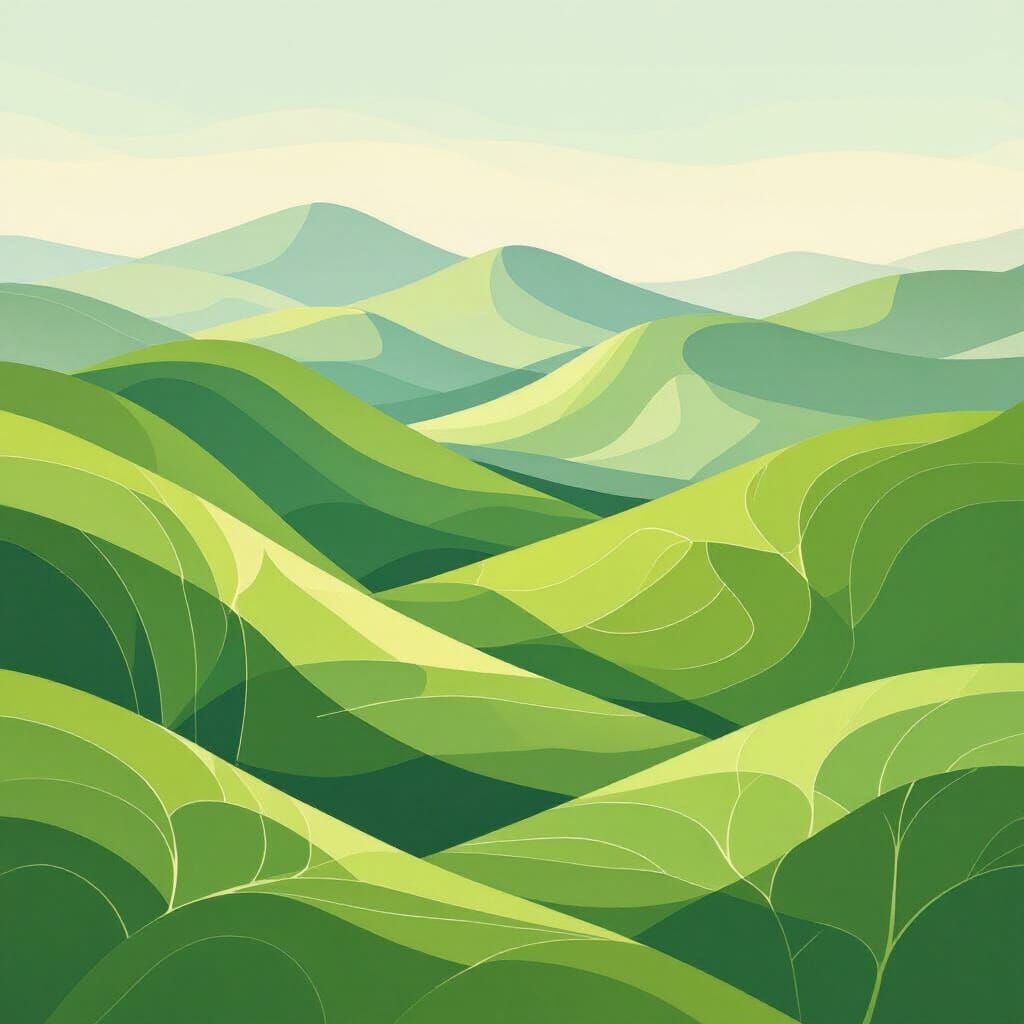 Abstract Green Hills Inspired by Cabbage Leaf Macro Folds