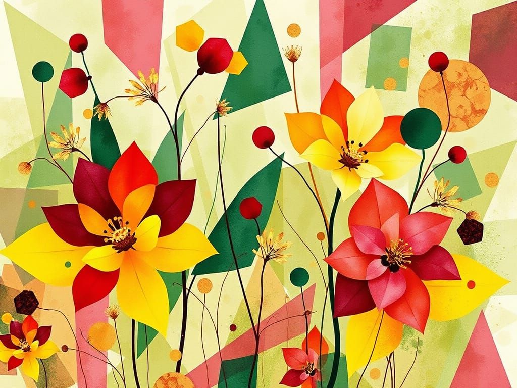Abstract Geometric Wildflowers in Bold Spring Colors