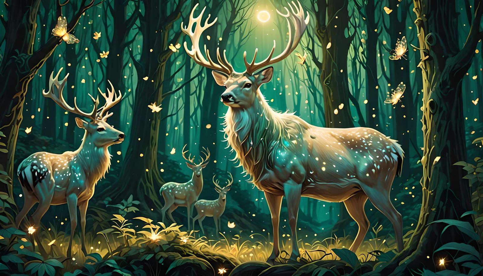 Neon Dream Forest with White Stag King