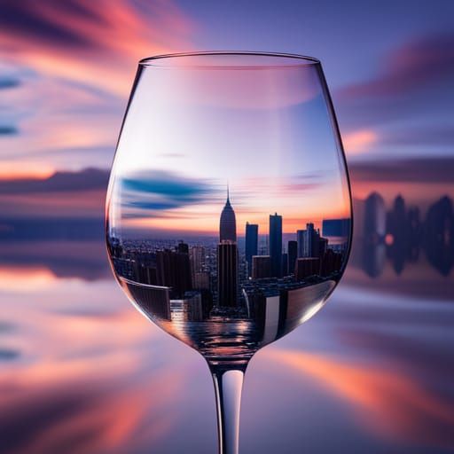City Skyline Reflected in Wine Glass: Urban Photography