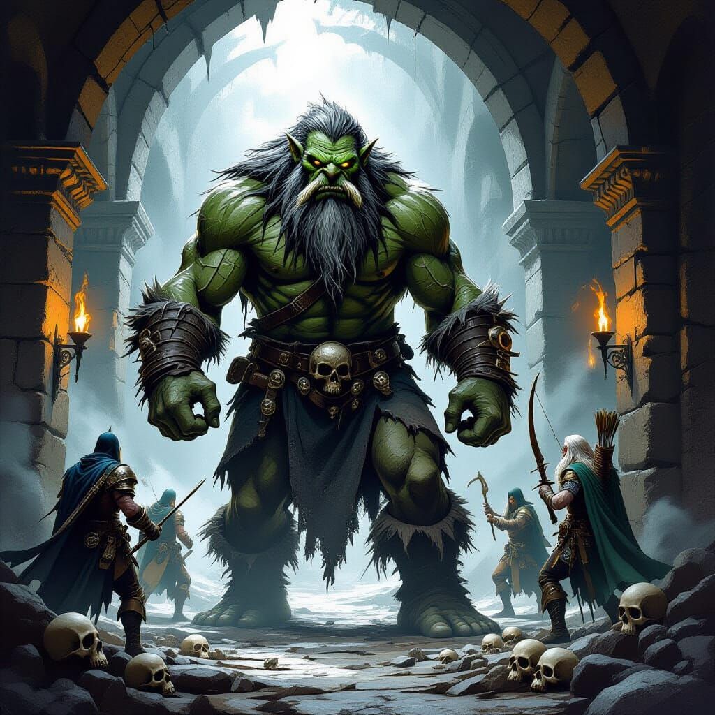 Troll Emerges from Dungeon in Dark Fantasy Style
