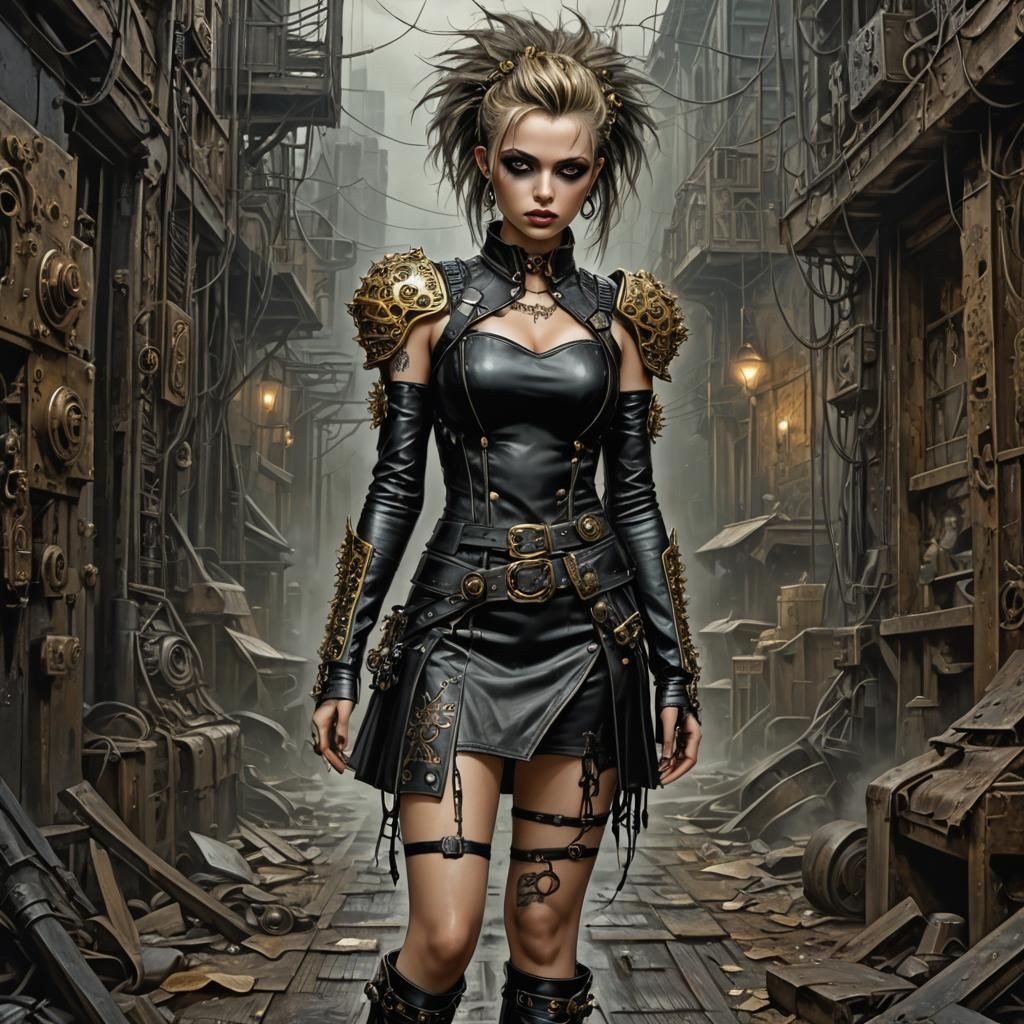 Post-Apocalyptic Punk Woman in Bioluminescent Ruin