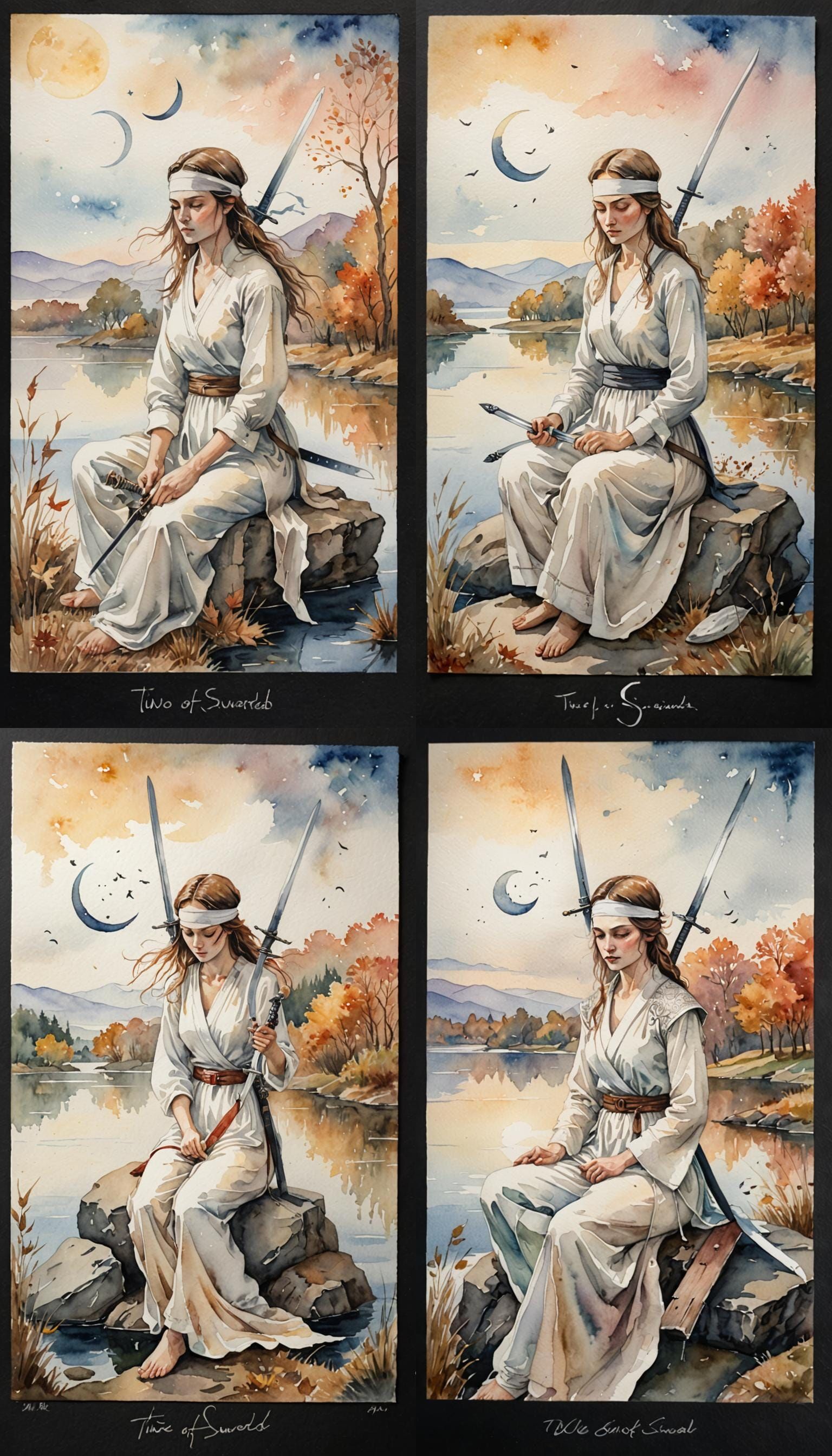 Two of Swords: Watercolor Woman in Balance