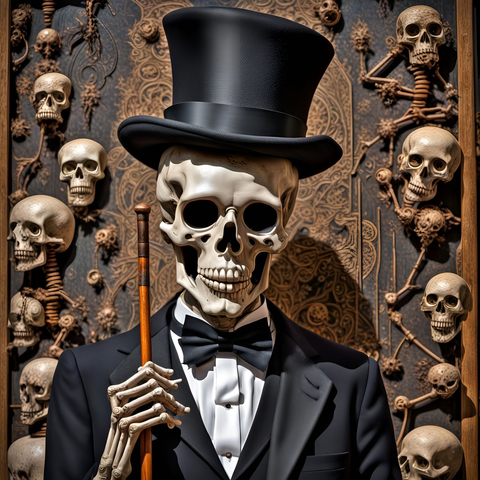 Skeleton Man in Top Hat: Modern Art Portrait