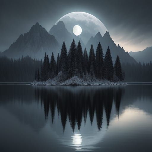Surreal Moonlit Landscape in Cinematic Digital Art