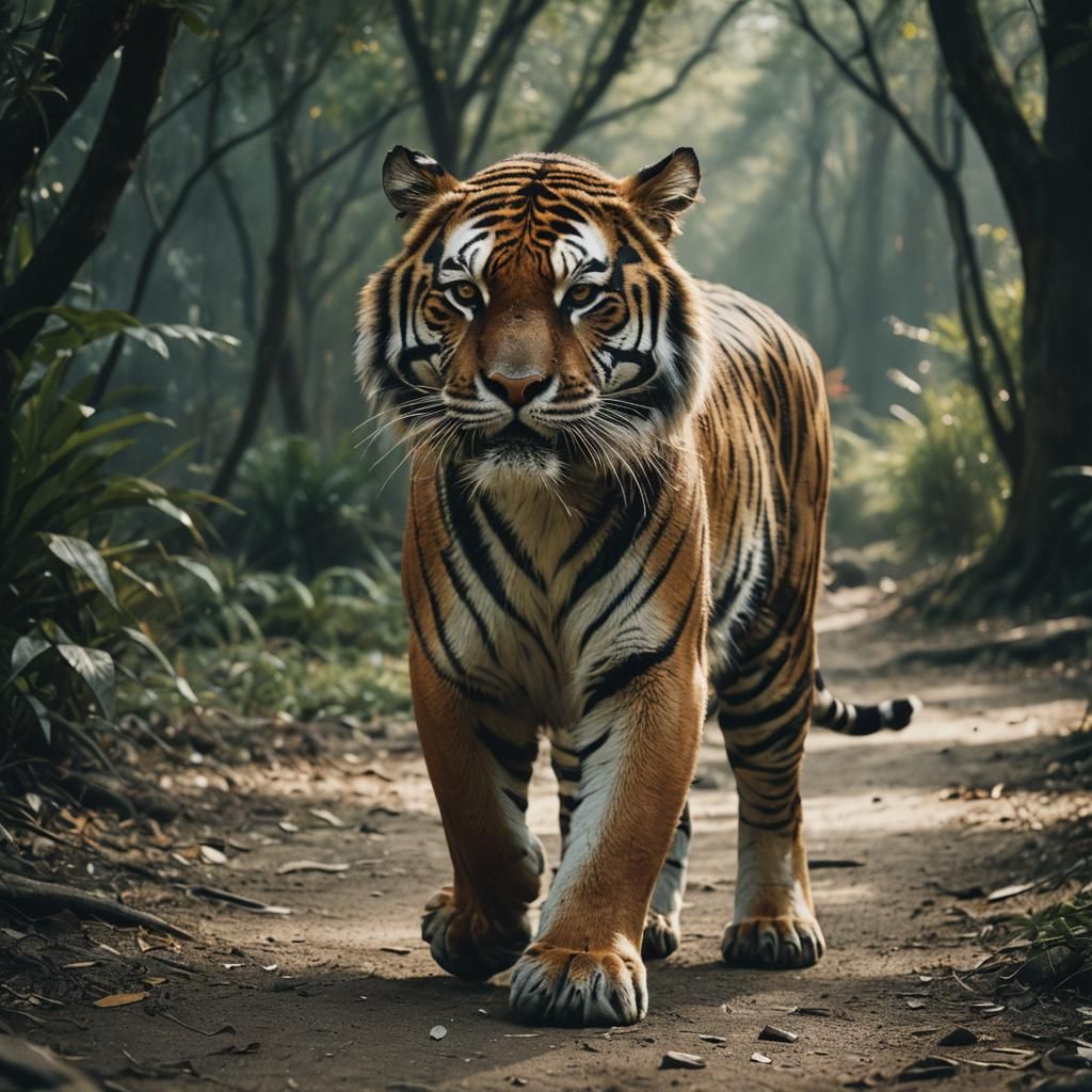 Dramatic Tiger in Cinematic Film Still