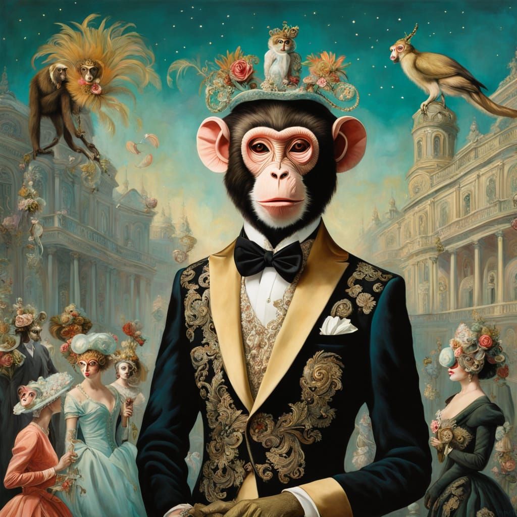 Elegant Monkey in Rococo Masquerade