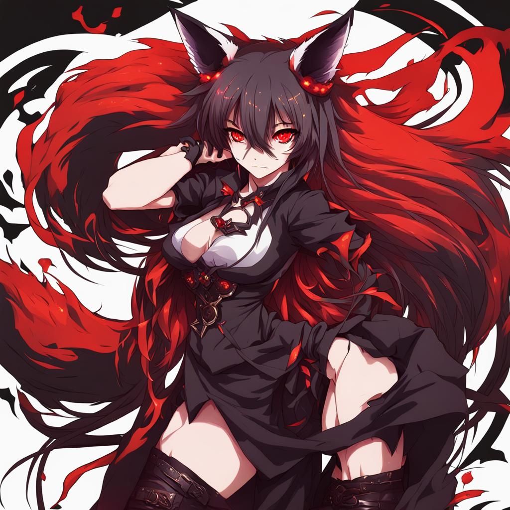 Demonic Fox Woman in Anime Style