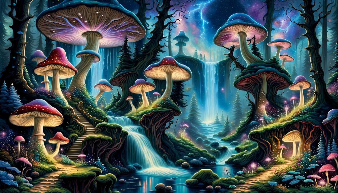 Surreal Bioluminescent Fairy Forest Landscape