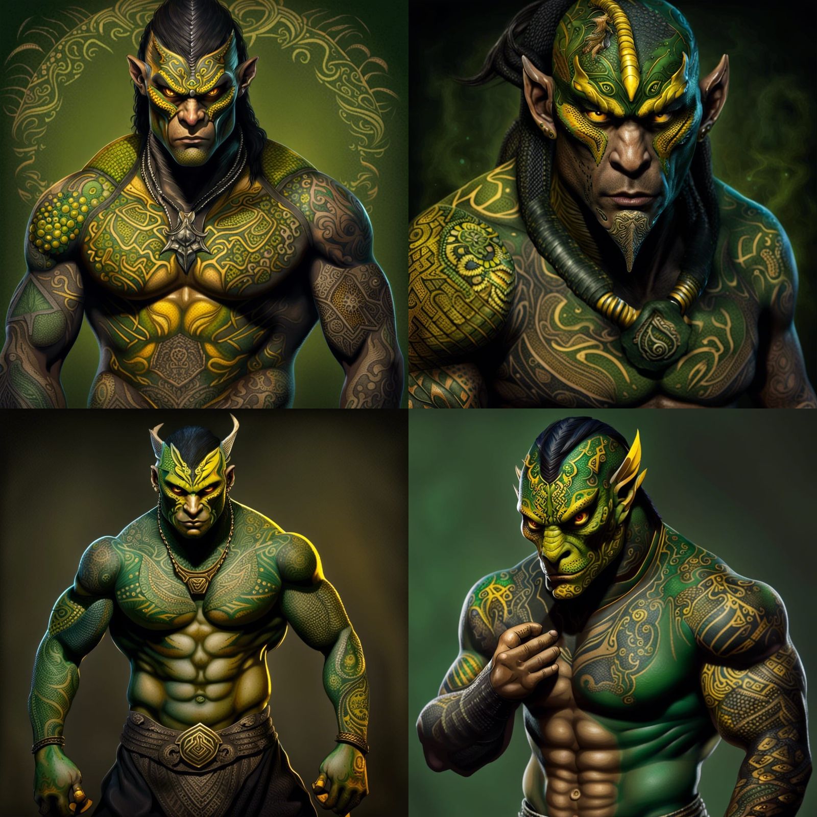 Fierce Reptilian Man with Maori Tattoos