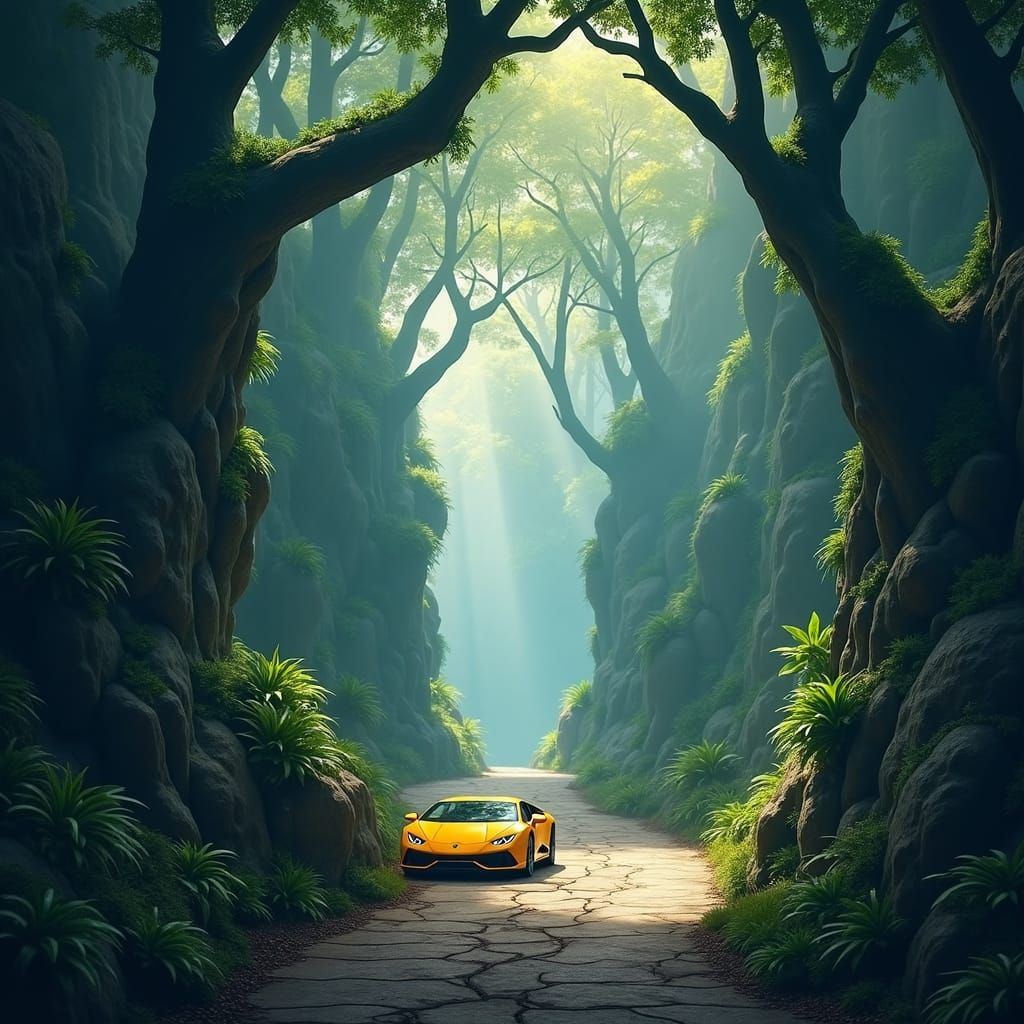 Lamborghini Huracan in Jungle, Hyperrealistic Concept Art