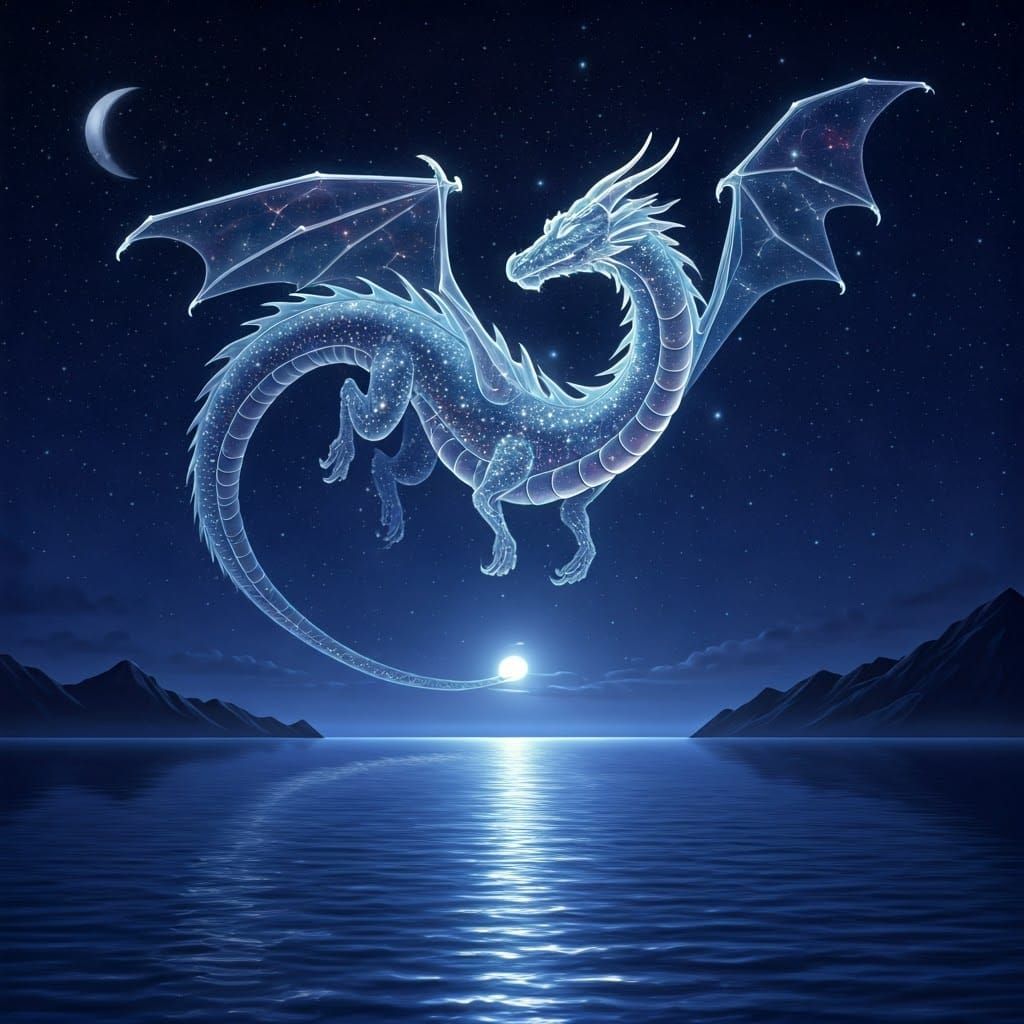 Ethereal Dragon soars through Starry Night Sky