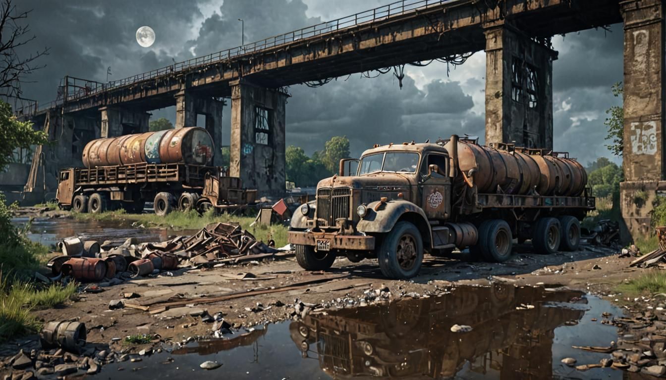 Dieselpunk Wasteland Bridge with Mack Truck