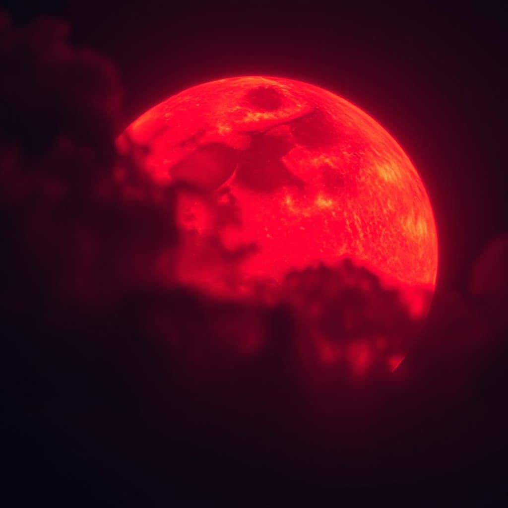 Blood-Red Moon Illuminated by Ethereal Glow