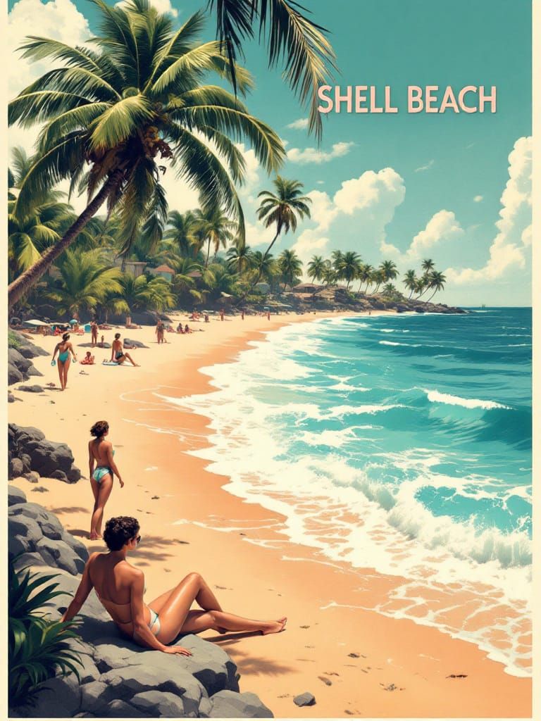 Shell Beach: 1950s Travel Poster Art