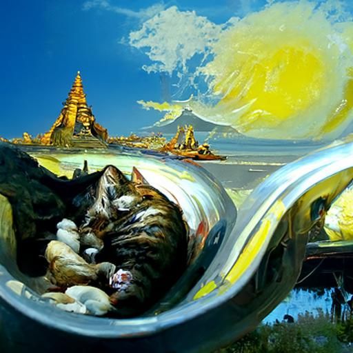 Idyllic Paradise Landscape in Oil Paint
