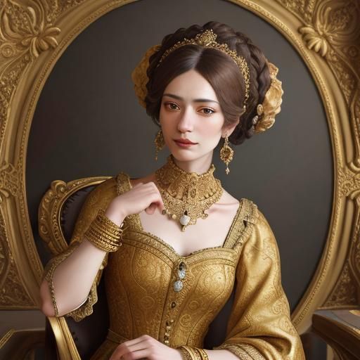 Baroque Revival Portrait of Woman in Gown