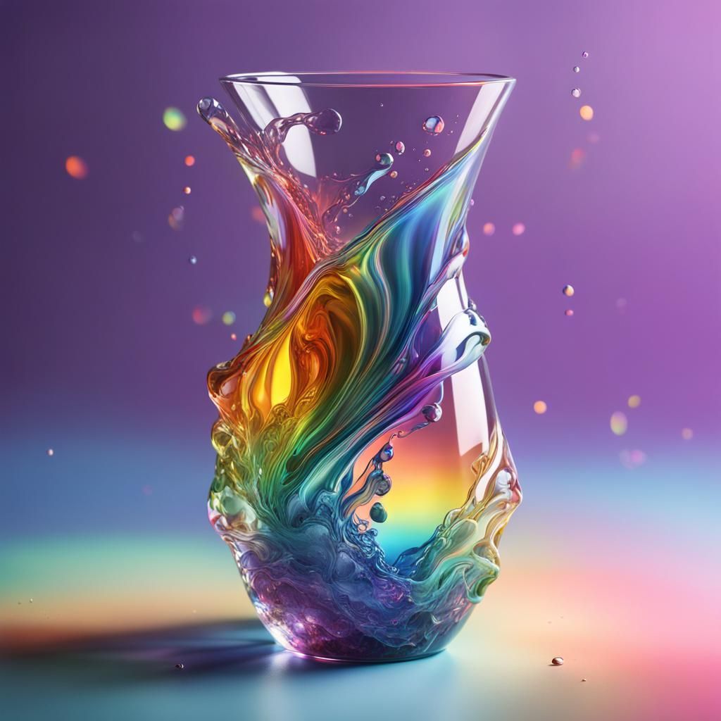 Hyperrealistic Rainbow Glass Vase in Splash Art Style