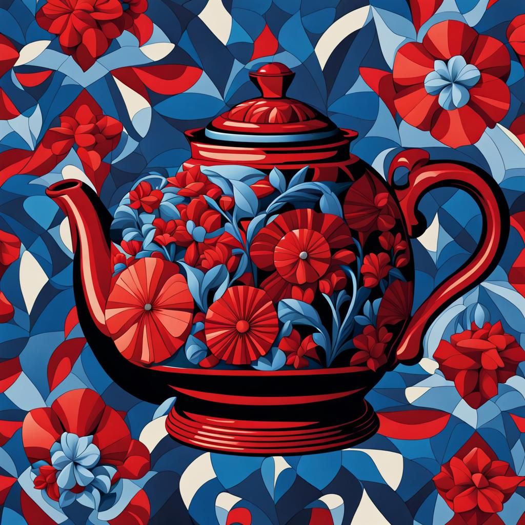 Floral Tesselation Teapot in Cubist Vector Art