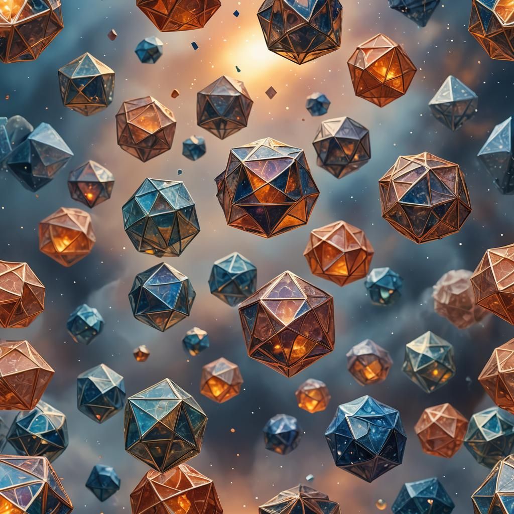 Icosahedron Arrangement in Misty Iridescent Atmosphere