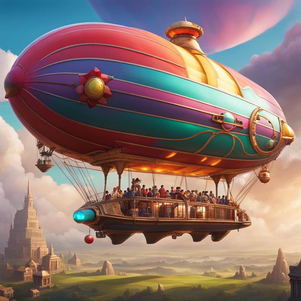Futuristic Airship with Colorful Design Elements