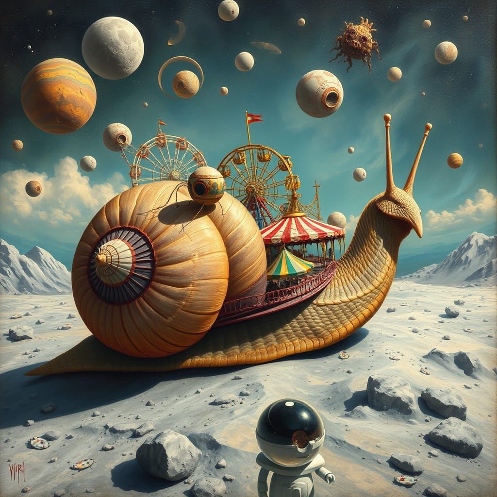 Surreal Snail's Lunar Journey: A Salvador Dalí-Inspired Drea...