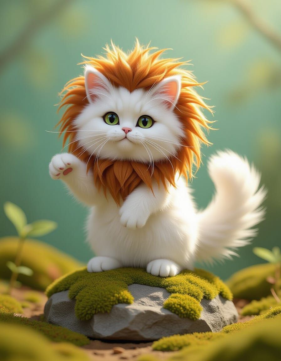 Fluffy Cat Imposter in Lion Mane Diorama