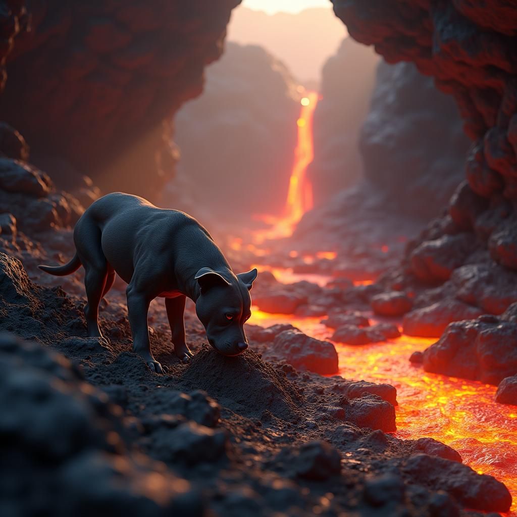 Pitbull Discovers Lava Cave: 3D Anime Art