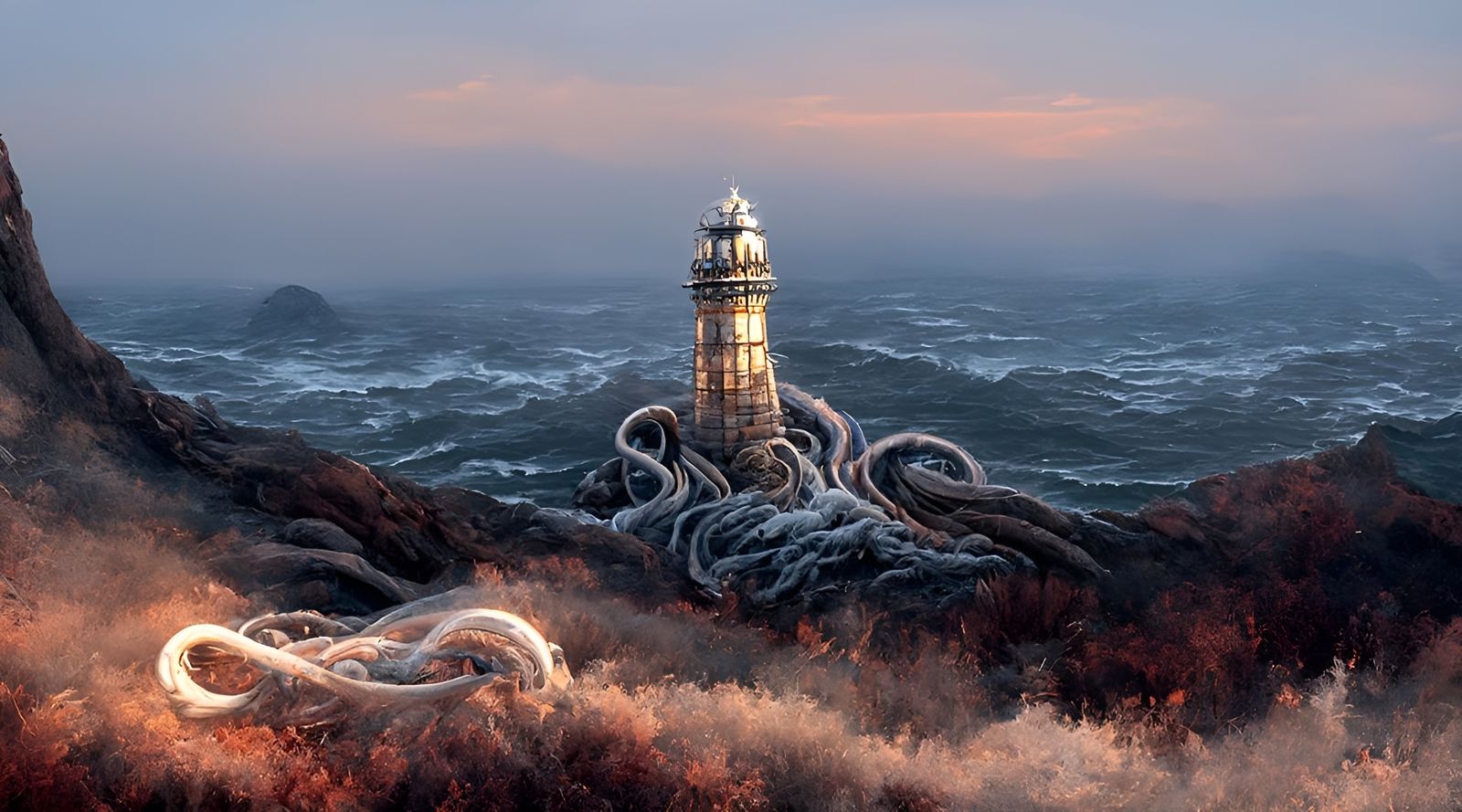 Lighthouse Wrapped in Tentacles: Dramatic Sea Art