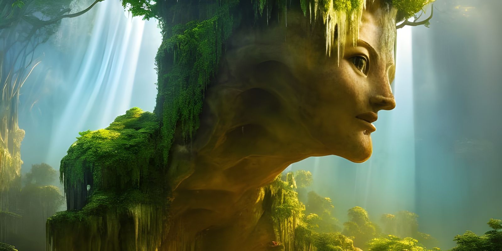 Jungle Stone Head Sculpture in Photorealistic Style