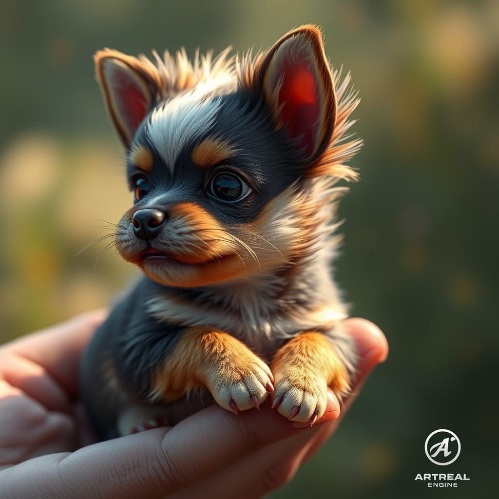 Tiny Canine Companion in a Fantastical Landscape