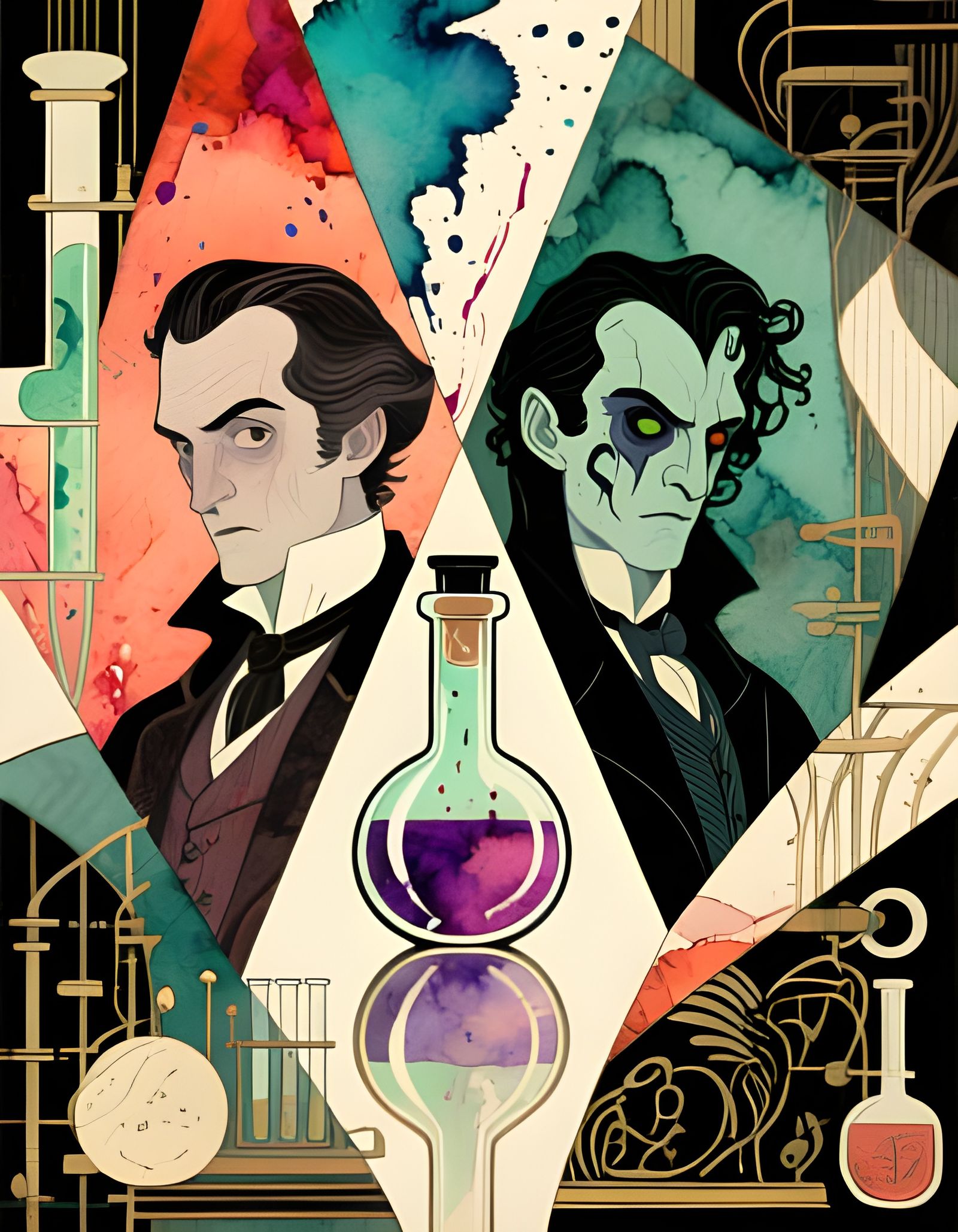 Art Deco Duality Potion Bottle as Jekyll Hyde