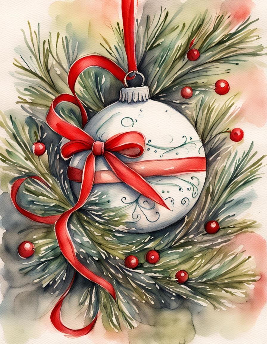 Folk Art Winter Solstice Blessing Ball with Whimsical Ribbon