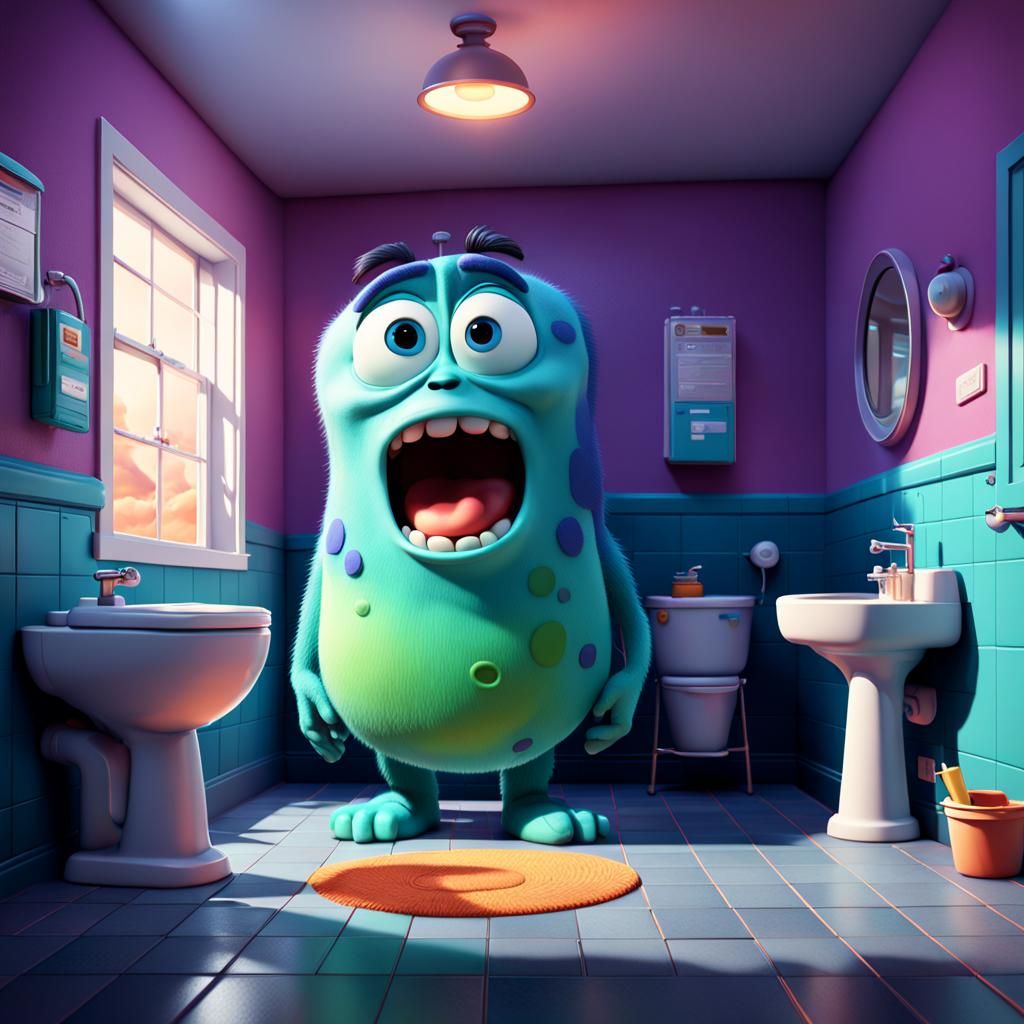 Urgent Lavatory Need: Pixar-Style 3D Render
