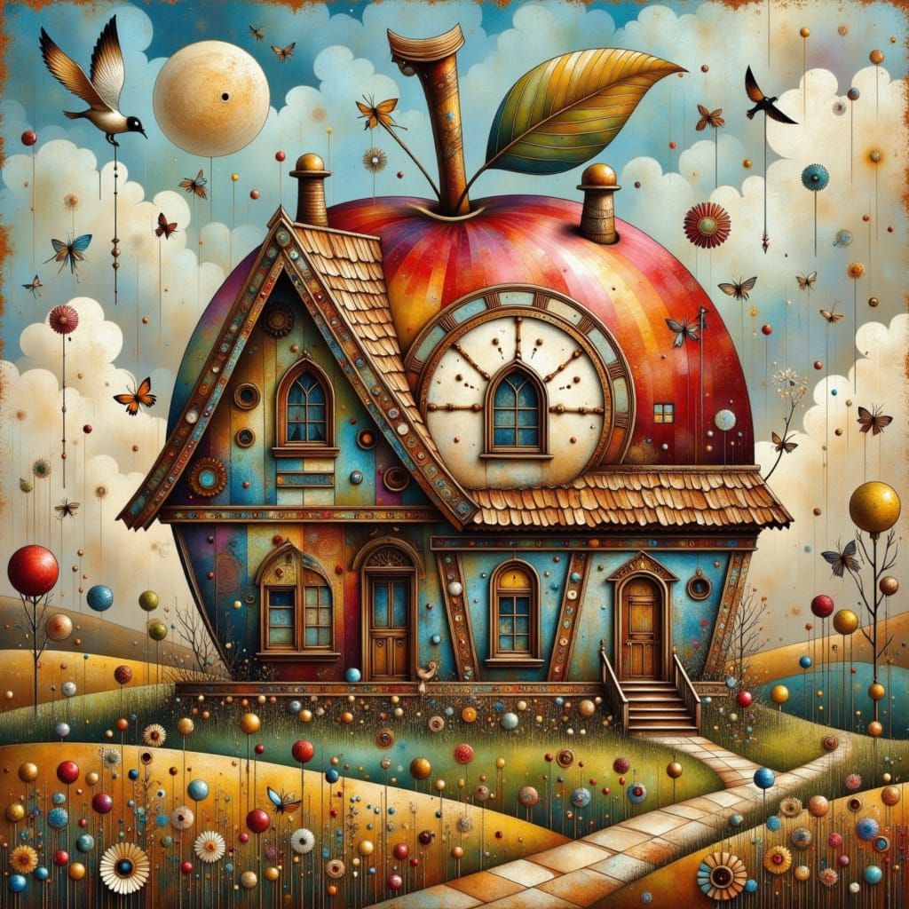 Steampunk Mansion House Amidst Vibrant Autumnal Landscape